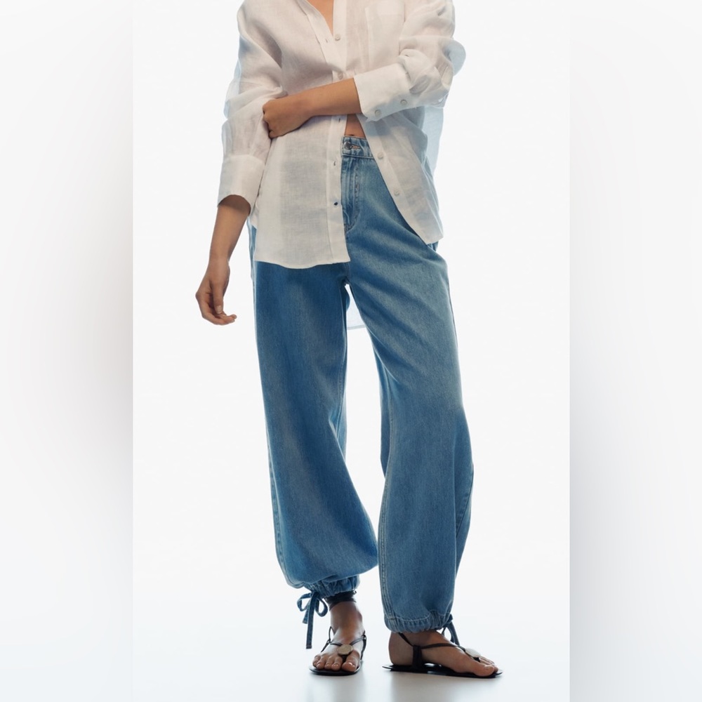 High rise wide leg drawstring jeans
